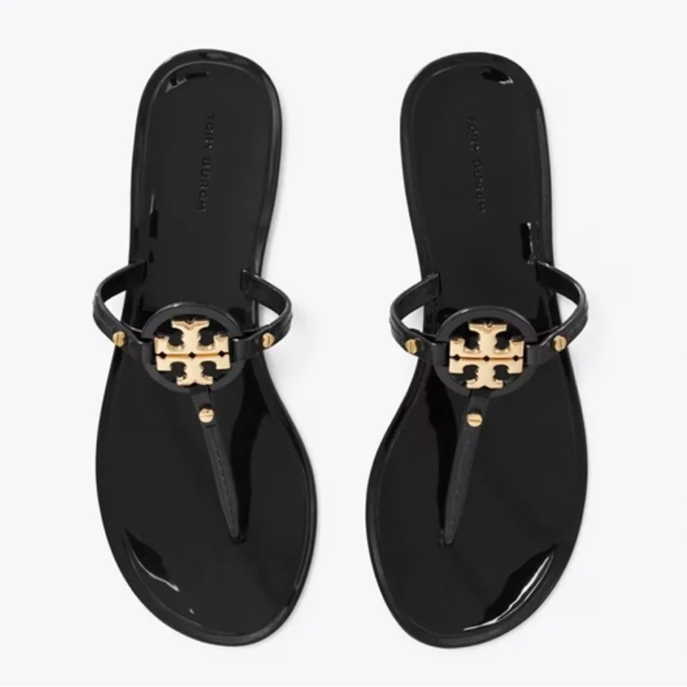 Tory Burch Black Sandals with Gold Emblem